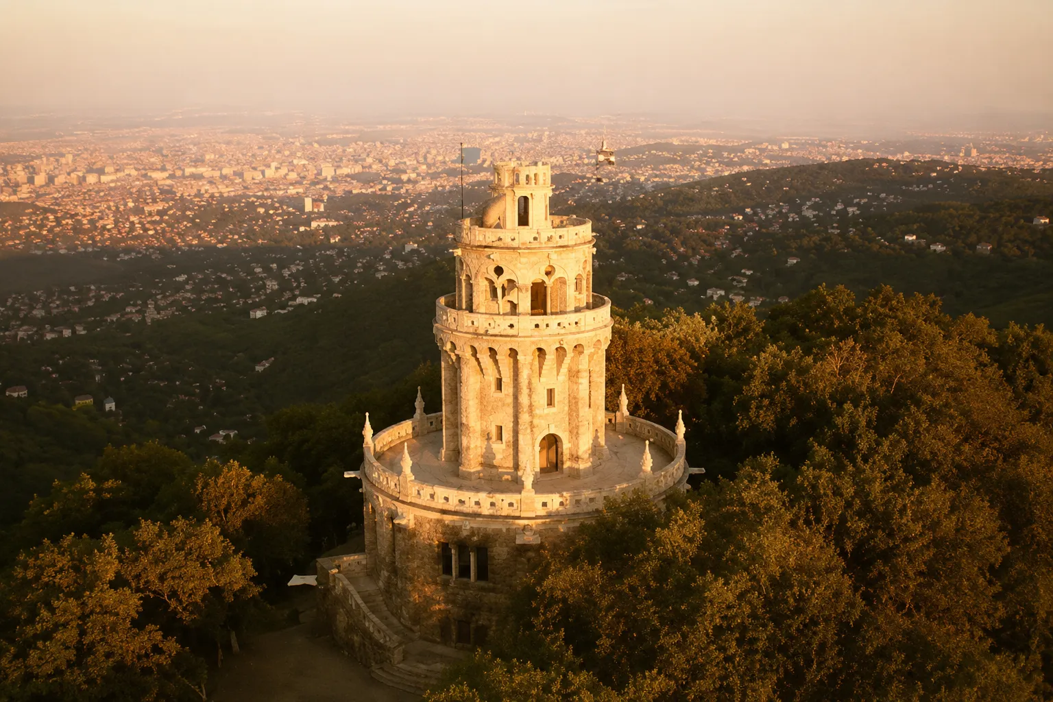 El mirador de Erzsébet rodeado de bosque
