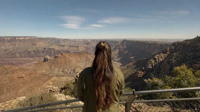 Una persona de espaldas ante un mirador del South Rim del Gran Cañón