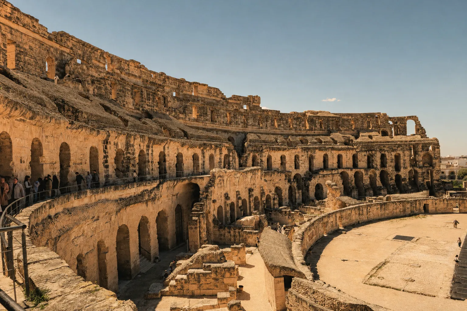 El interior del anfiteatro de El Djem, con la arena y las gradas
