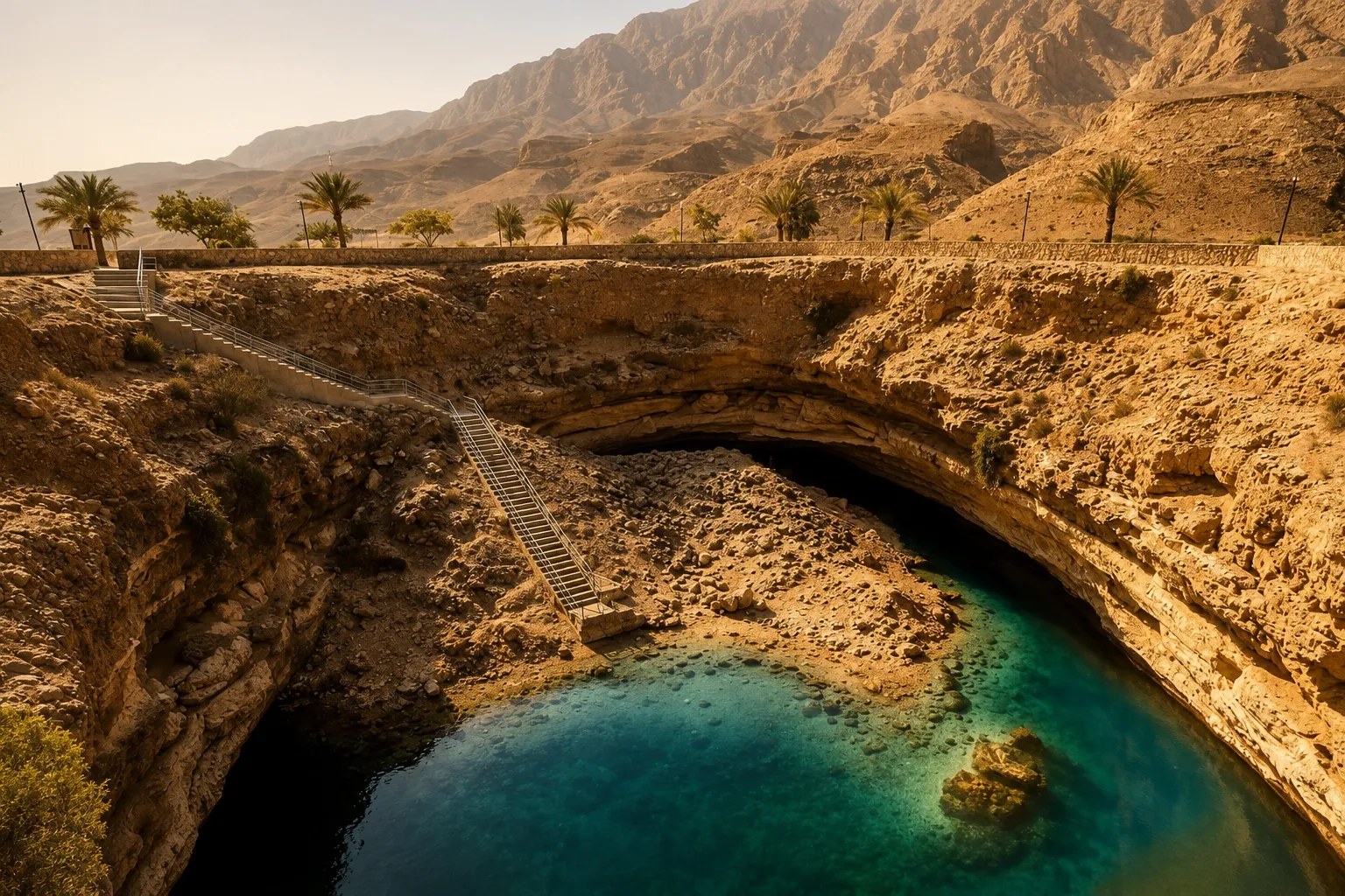 El socavón de agua turquesa de Bimmah, junto a la costa