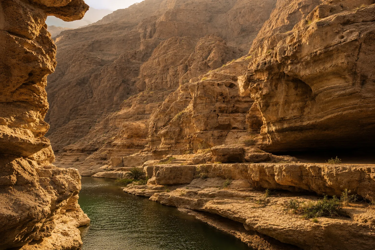 Palmerales y pozas en el fondo de Wadi Tiwi