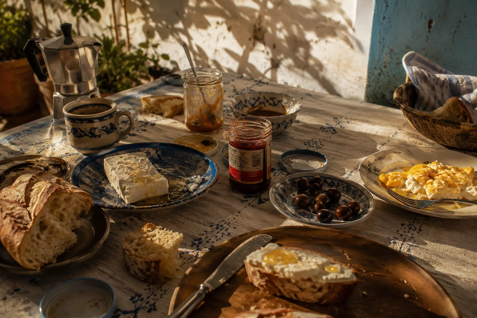 Desayuno tunecino casero en casa de María, Kairuán