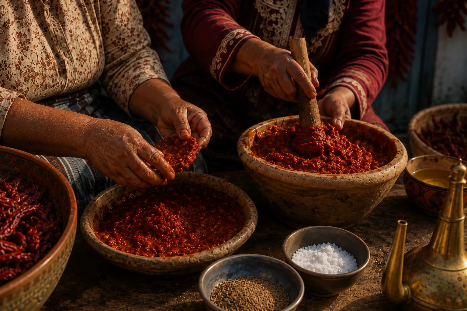 Harissa, pasta de pimiento picante, en un puesto del mercado