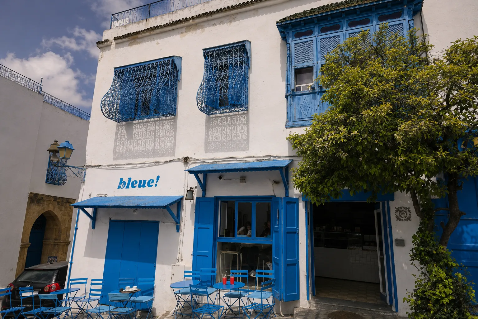 Vaso de zumo de granada en la terraza azul de Bleue! en Sidi Bou Saïd
